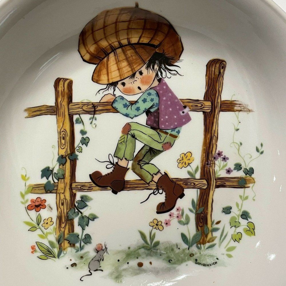 VTG Seltmann Weiden Big Hat girl fence mouse porcelain bowl West Germany Bavaria